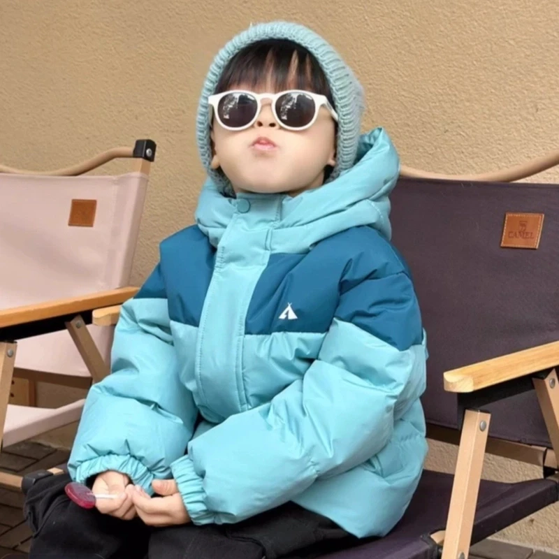 （拼接款）中大童亲子装拼接厚款羽绒服冬季保暖韩版加厚连帽秋冬