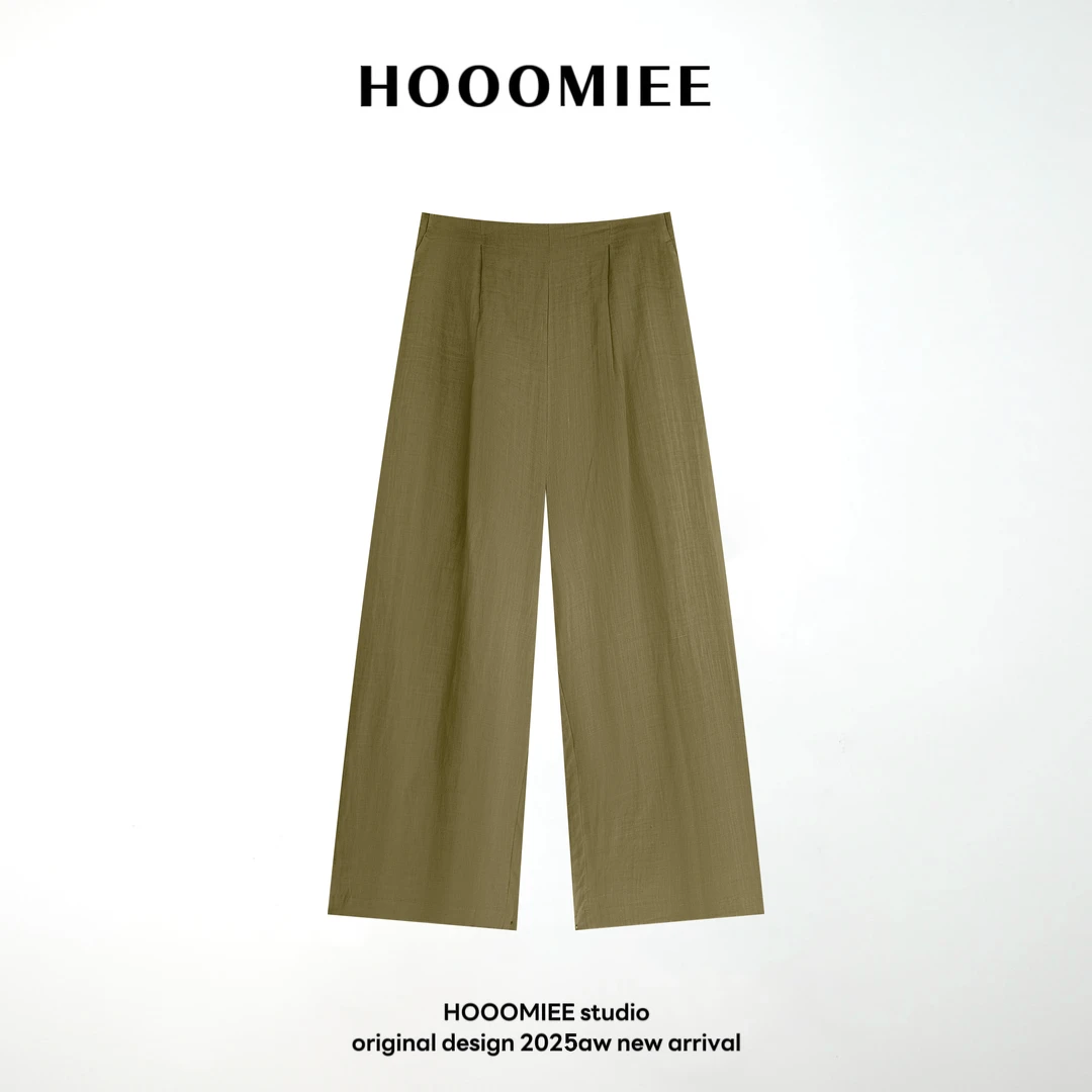 Hooomiee【100苎麻】舒适纯色直筒长裤简约时尚女士百搭休闲裤Y6-2