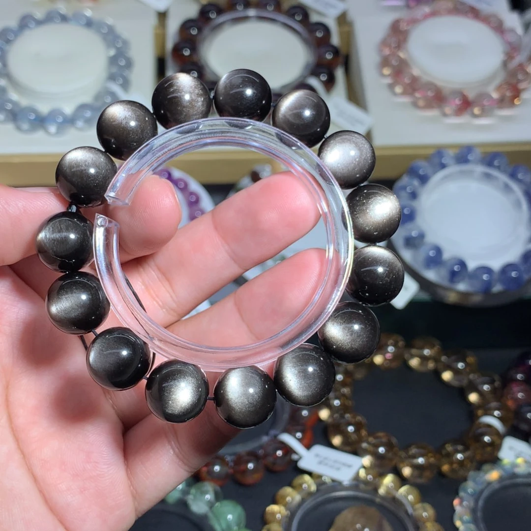 黑曜岩手链未镶嵌R**k毕业级银曜13.5mm