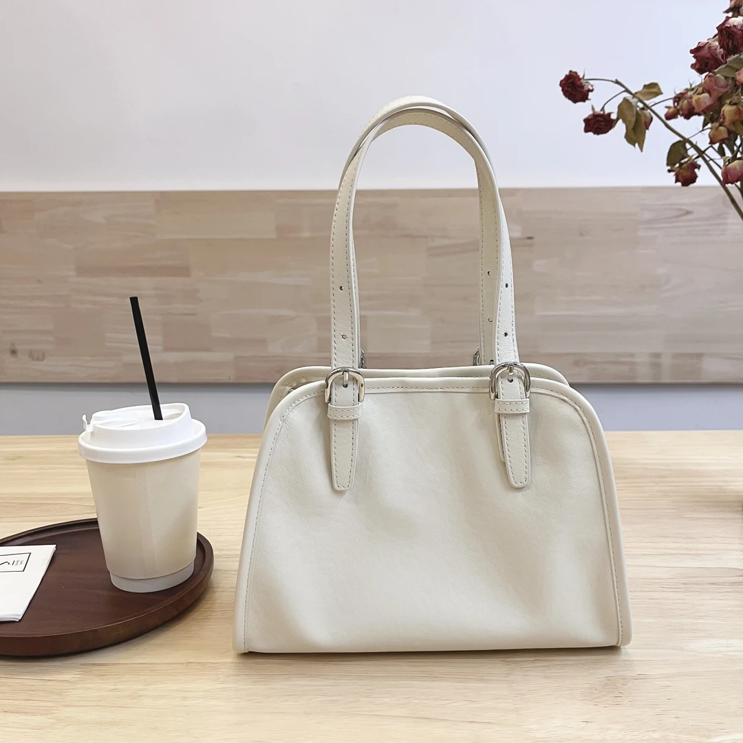 简约复古高级感植鞣牛皮元宝保龄球包手提斜挎大容量包包