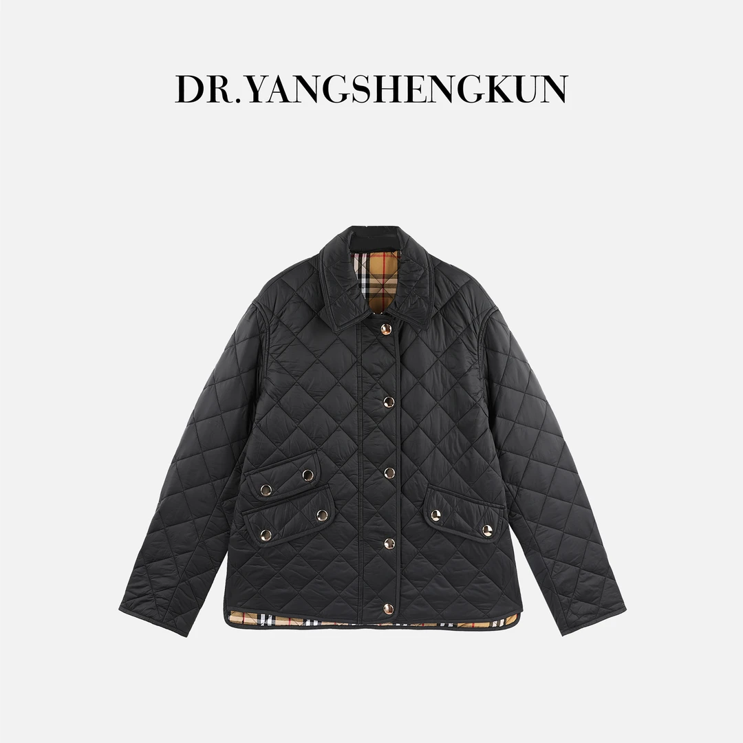 杨圣坤2025新品翻领老钱风菱格绗缝通勤修身夹克外套女SQ259524