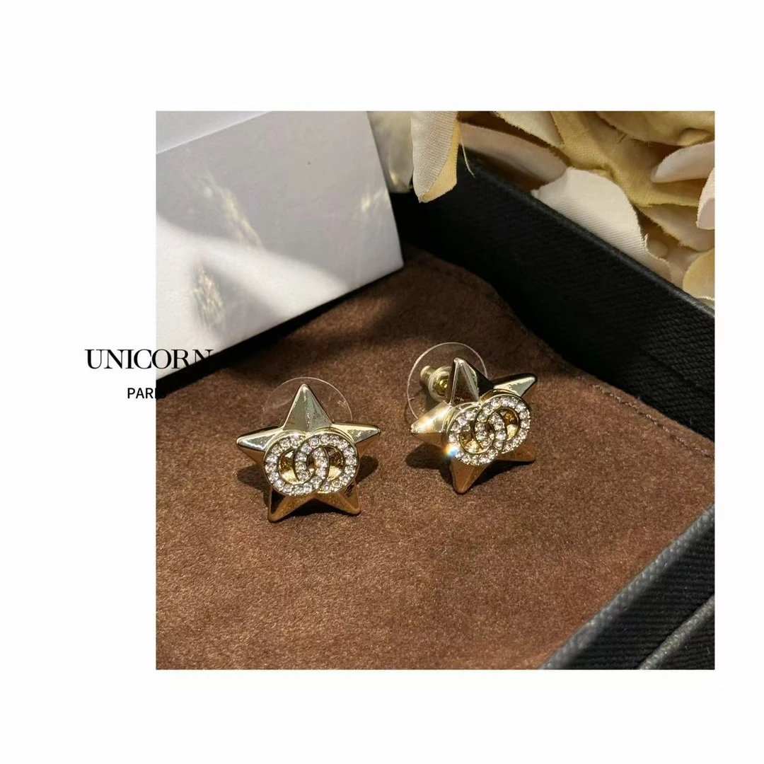 星星淡金色c水钻耳钉25B新款 ES1707-1