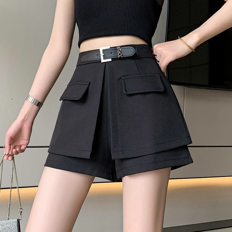 【诺哥专属】工装短裤2025新款春夏季高腰裙裤设计感显瘦黑色阔腿裤