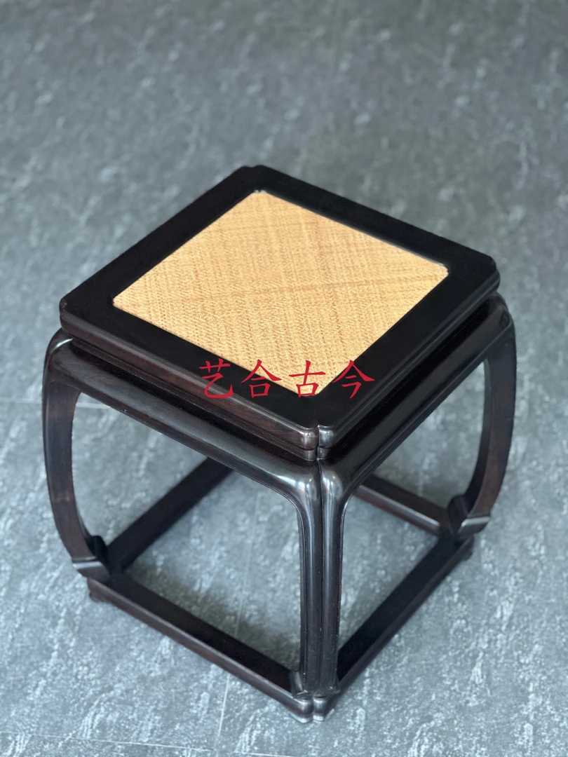 奢侈品紫光檀凹角藤面方凳子东非黑黄檀凳子高端红木家具