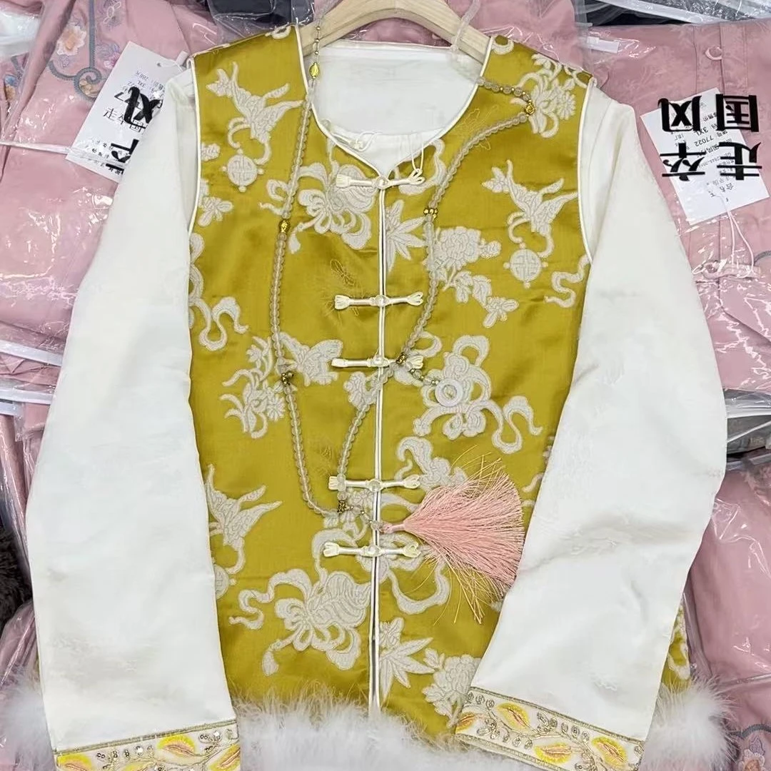 漳绒缎高贵新中式马甲女2025春装新款圆领盘扣复古马夹背心