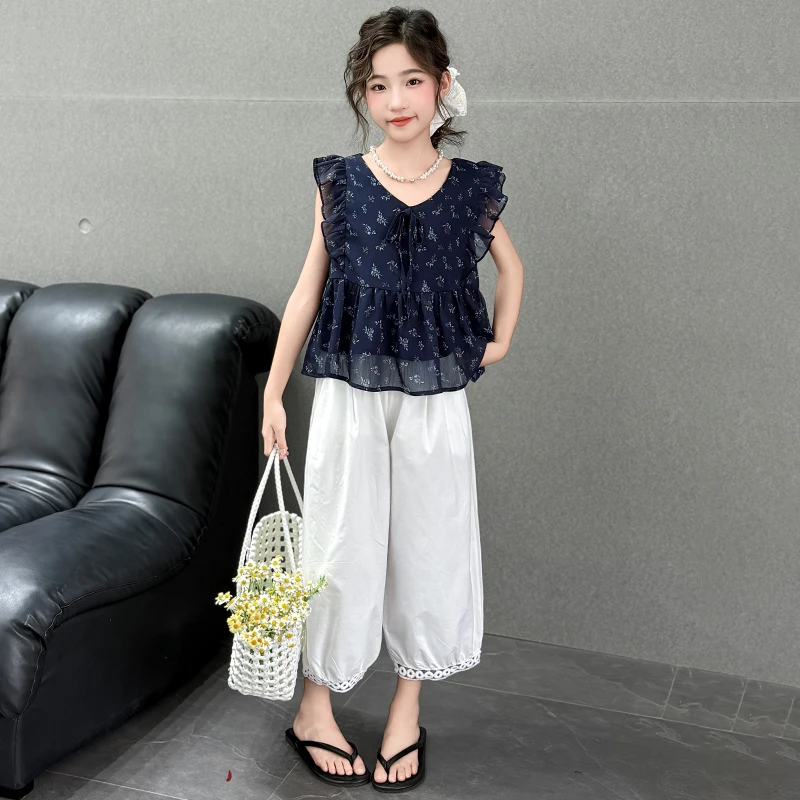 女童夏季飞袖套装2025新款儿童韩系穿搭儿童夏装休闲九分裤两件套