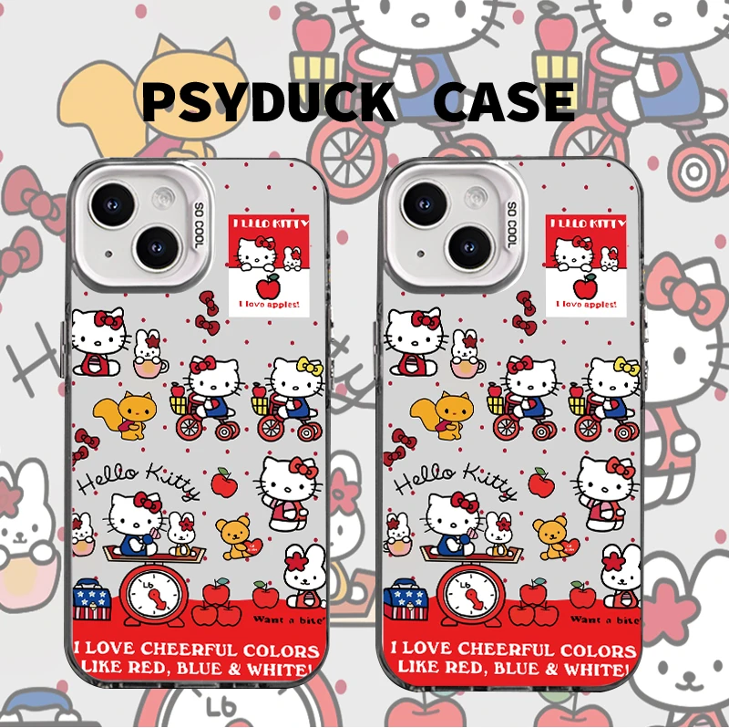 适用苹果华为一加小米红苹果KT猫彩银白底卡通动漫防摔手机壳全包