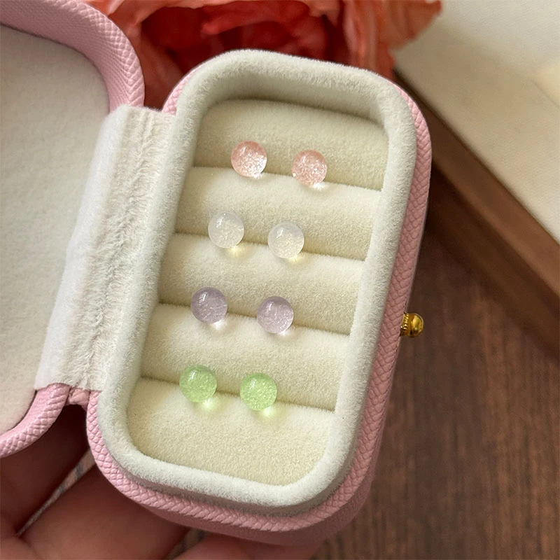 非金属树脂耳饰 彩色炫彩豆豆清新耳钉套装简约小巧圆球银针耳饰