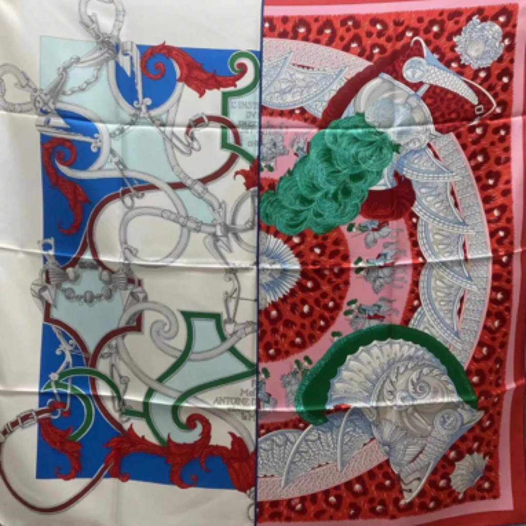 99新 Hermes/爱马仕 白色拼红色90*90