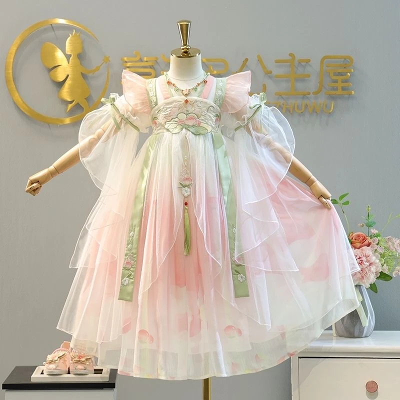 女童汉服短袖2025新款超仙儿童连衣裙中国风古装女孩夏季唐装汉服