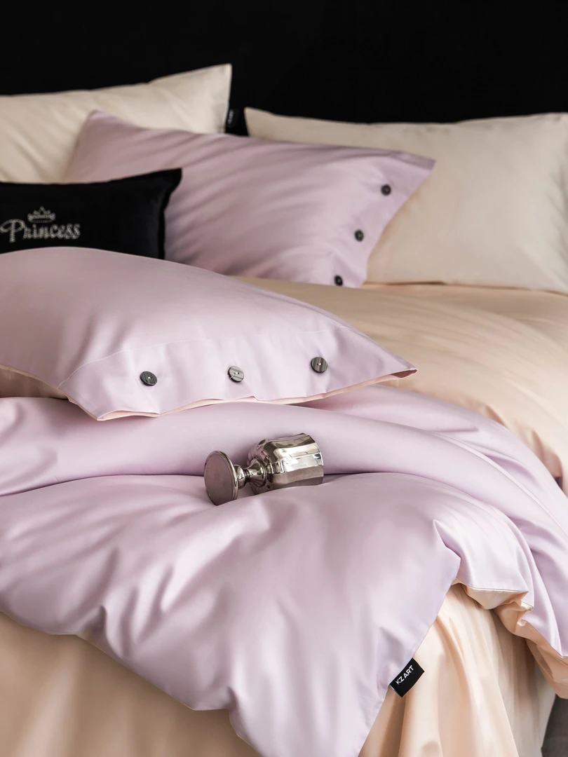 小玲子 纽扣款  100S全棉长绒棉纽扣工艺款四件套 纯色法式轻奢风