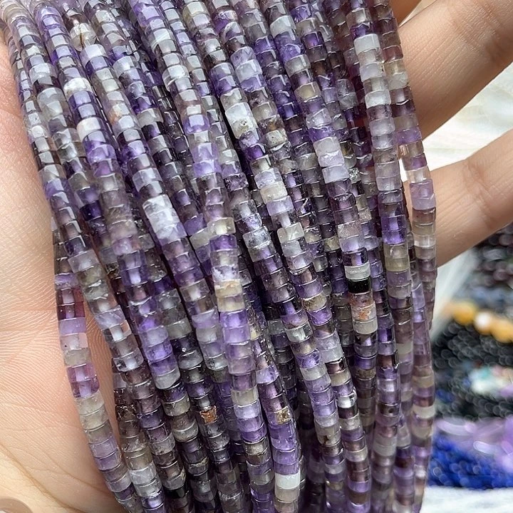 未镶嵌玛瑙/玉髓珠宝半成品一条4/2mm左右梦幻紫晶直切