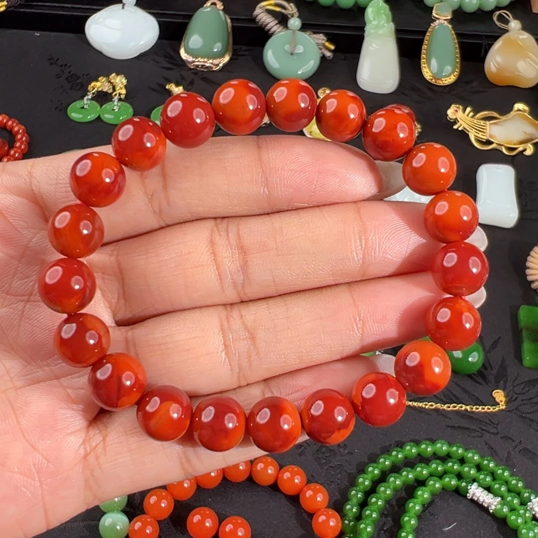 南红玛瑙未镶嵌手串原矿锦红手串9.5mm