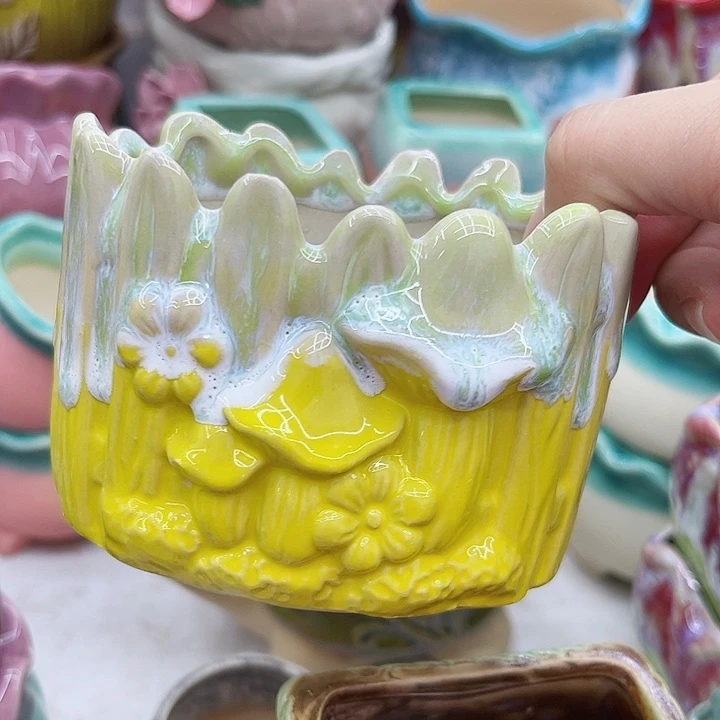 多肉绿植陶瓷花盆9.9包邮，有孔