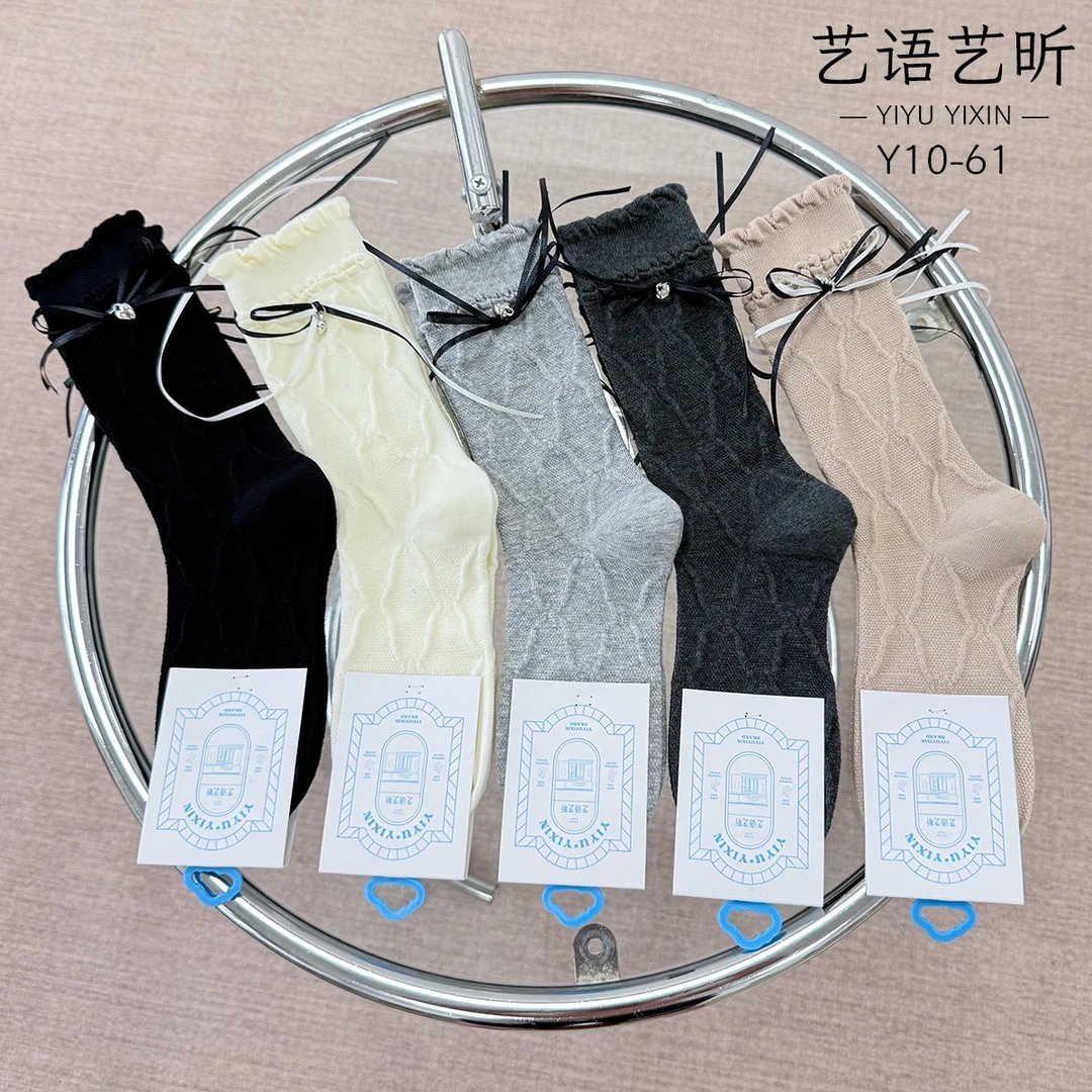 中筒蝴蝶结学院风中筒袜透气千金风美腿塑形