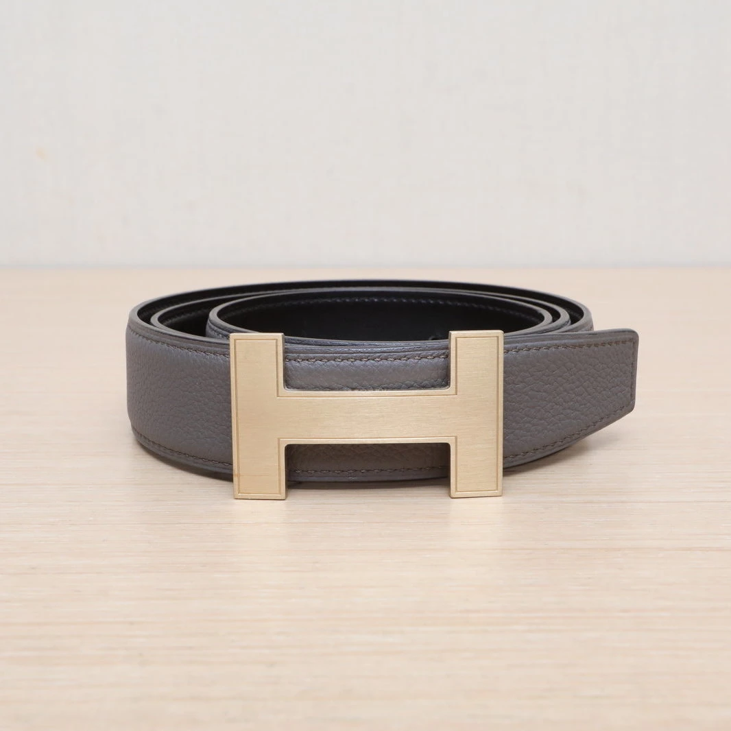 95新 Hermes/爱马仕 【黑黑】黑色 积雨云灰 Y刻 双面腰带 32mm