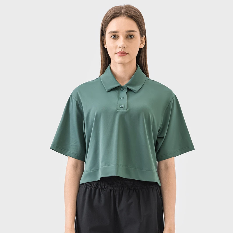 DSS066 宽松翻领Polo衫女时尚百搭瑜伽健身运动短袖