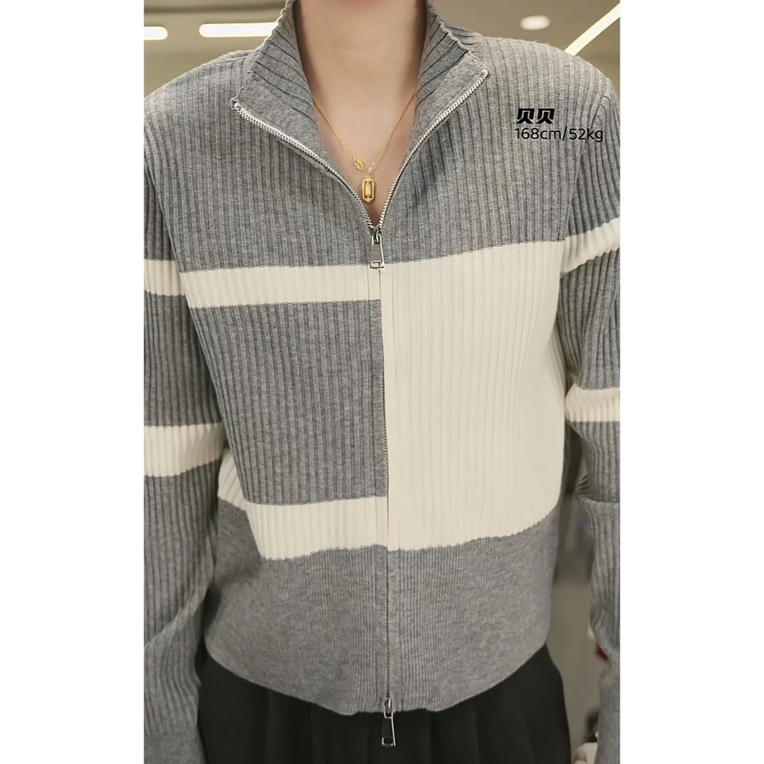 10916（部分无水洗唛，介意慎拍）SANFAN新款拼色双拉链针织开衫