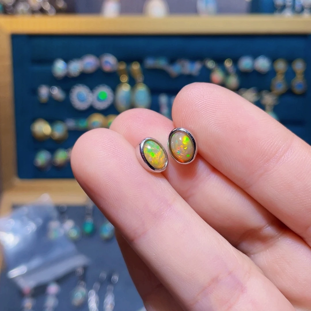 欧泊耳钉）银S925镶嵌昀**神