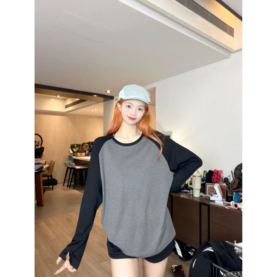 [有运险]秋冬显瘦纸片人插肩袖面膜T新款上衣打底宽松长袖T恤女
