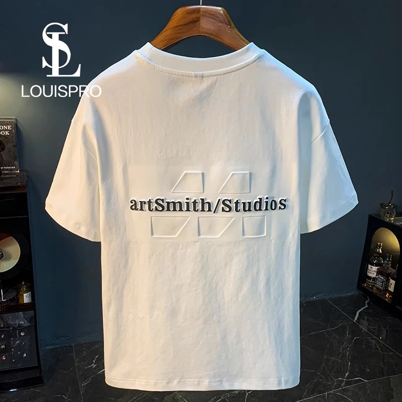 潮牌短袖T恤男2025夏季新款立体浮雕压印舒适百搭薄款t恤