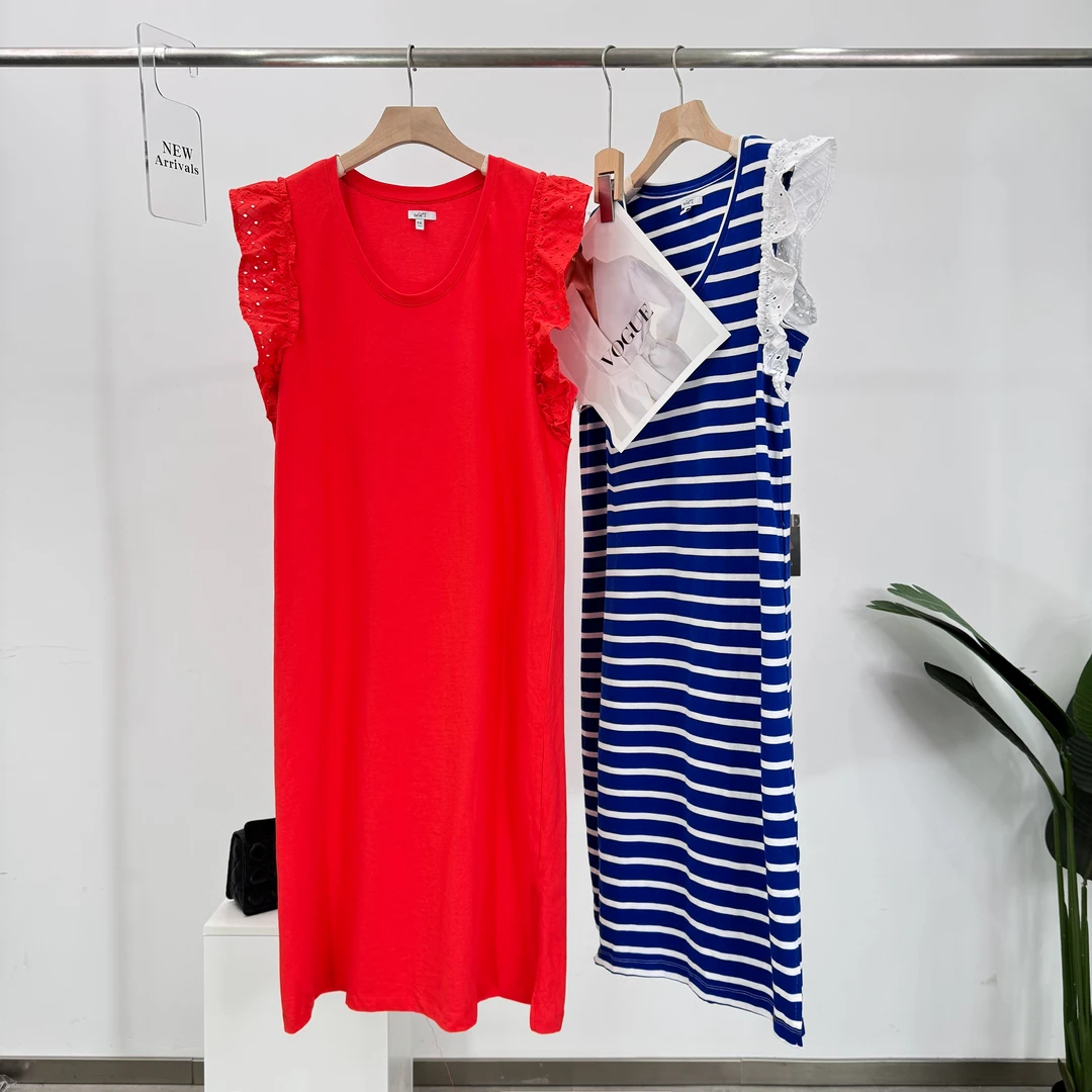 B341夏季宽松版型减龄设计感镂空小飞袖中长款裙子休闲百搭女装群