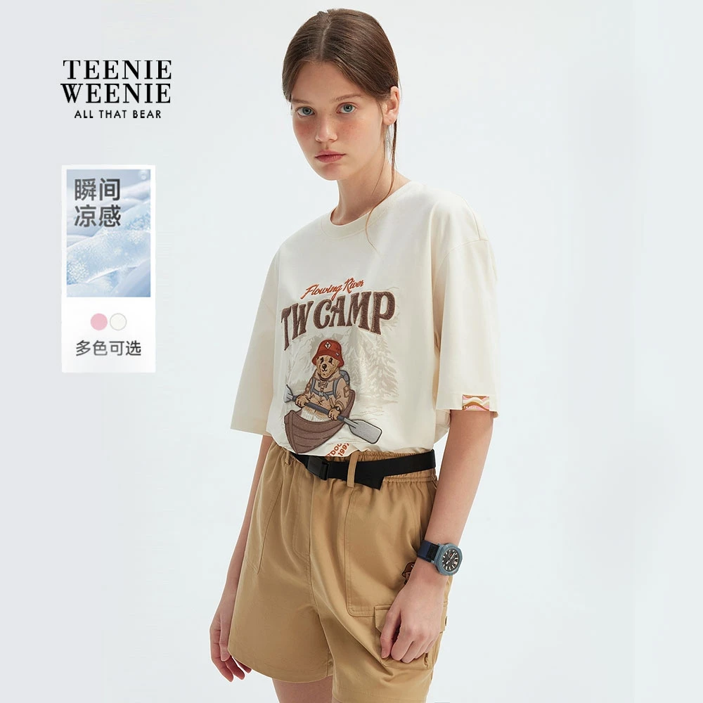 【凉感】TeenieWeenie小熊女装短袖T恤25夏刺绣圆领上衣TTRA253713T