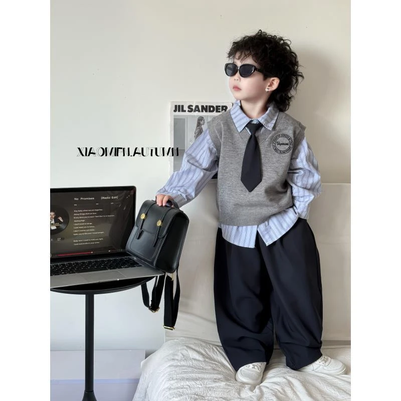 现货~韩版男童2025秋季新款套装学院风马甲裤子儿童洋气休闲58897