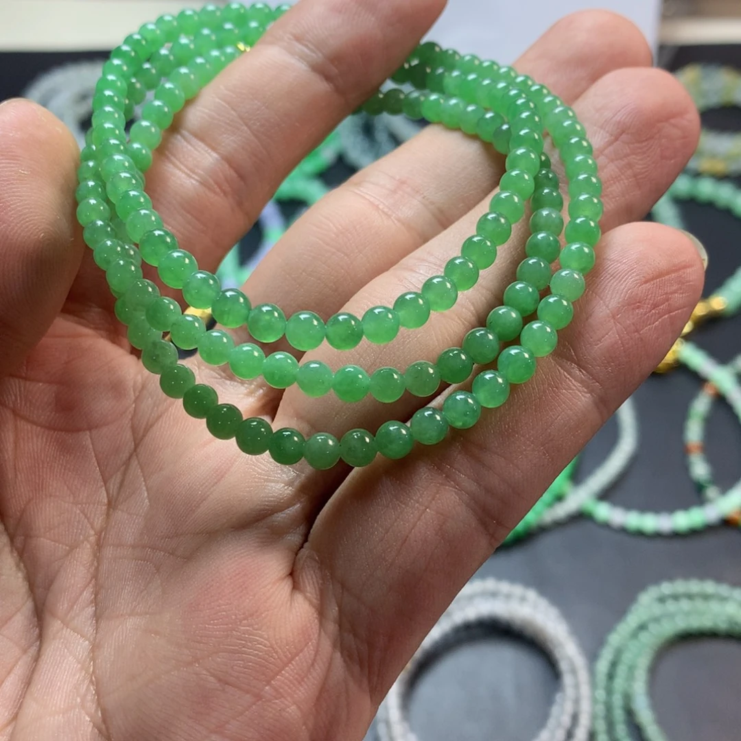 定制翡翠未镶嵌卡4.3绿晴长串