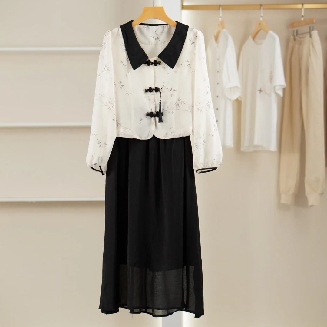 麦迪尚品【Miss-O】50421415莱赛尔天丝半裙新中式唐装上衣两件套