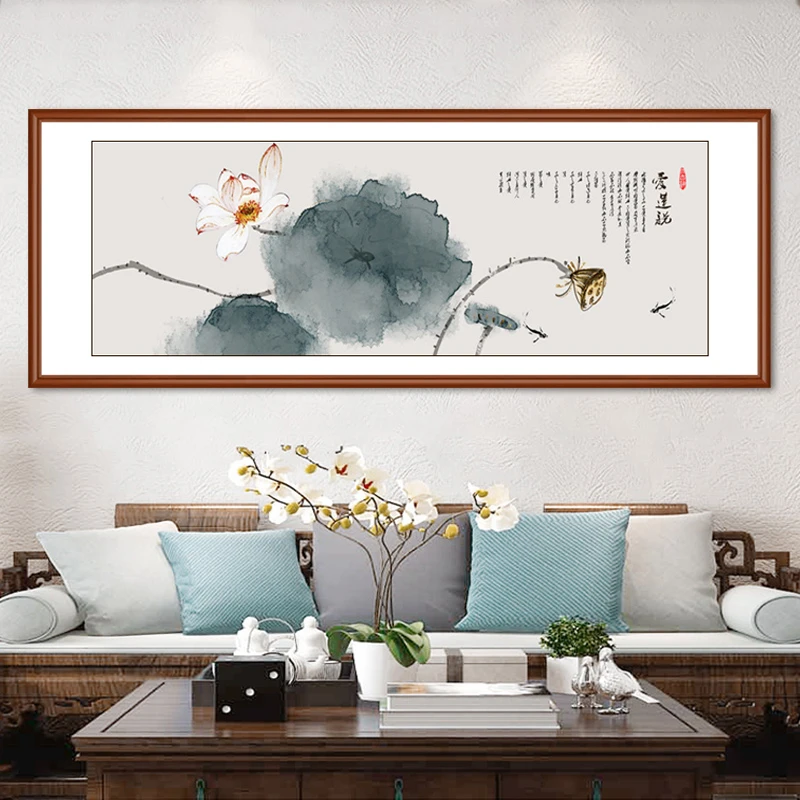 【荷花全系列】带框装裱高清微喷装饰画客厅餐厅客厅挂的山水画