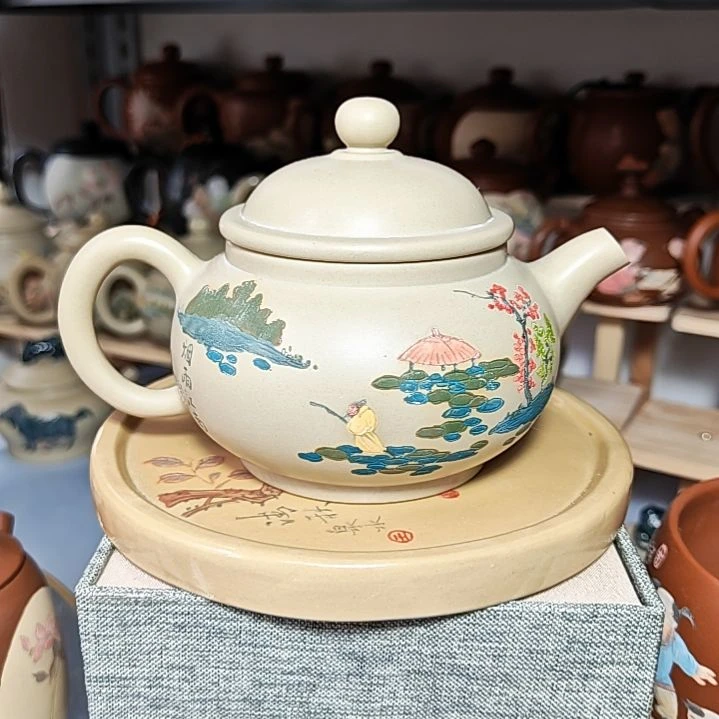 建水紫陶刻绘复烧茶壶全品23号220cc