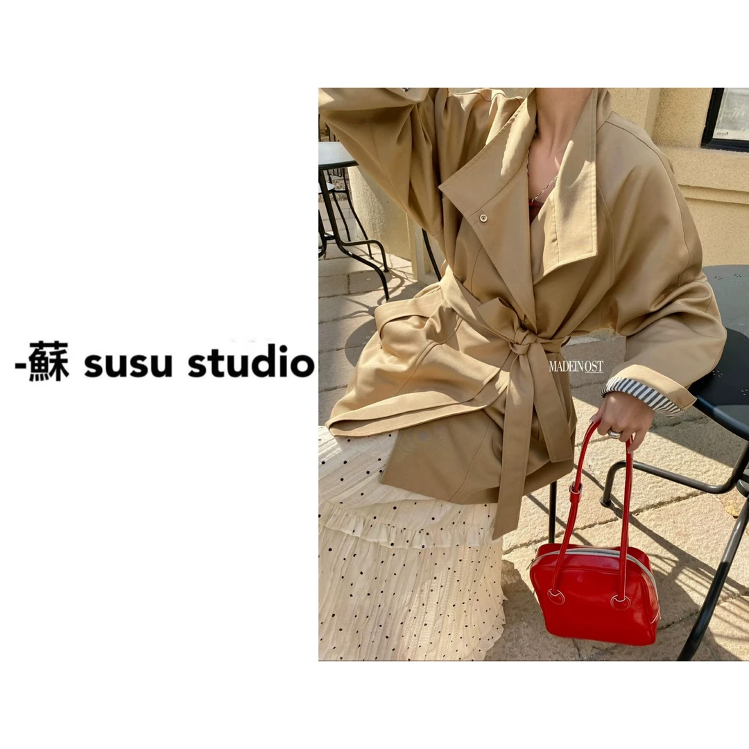 HM中长款宽松型春夏纯色长袖女风衣宽松秋季国潮新风