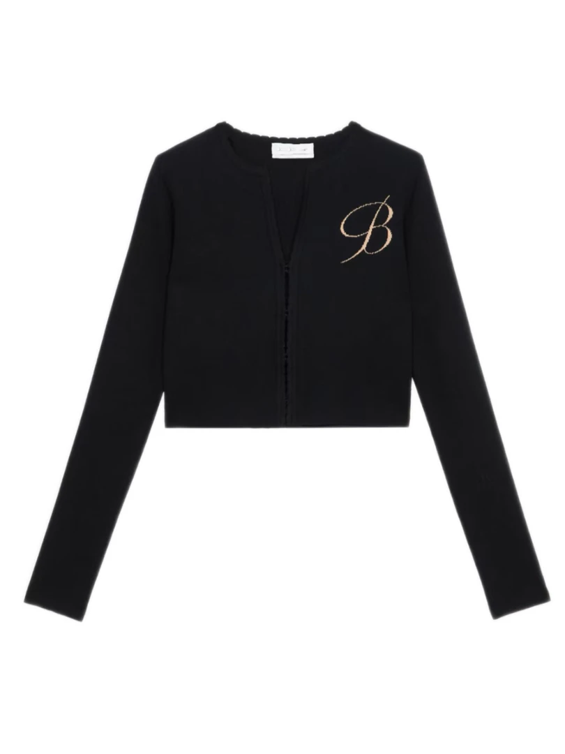 BYÏNG STUDIO 25早春正确版法式辣妹字母刺绣上衣花边沟扣开衫