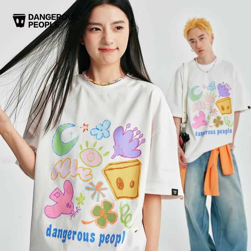 Dangerouspeople薛之谦dsp趣味贴布绣印花宽松百搭潮圆领短袖T恤