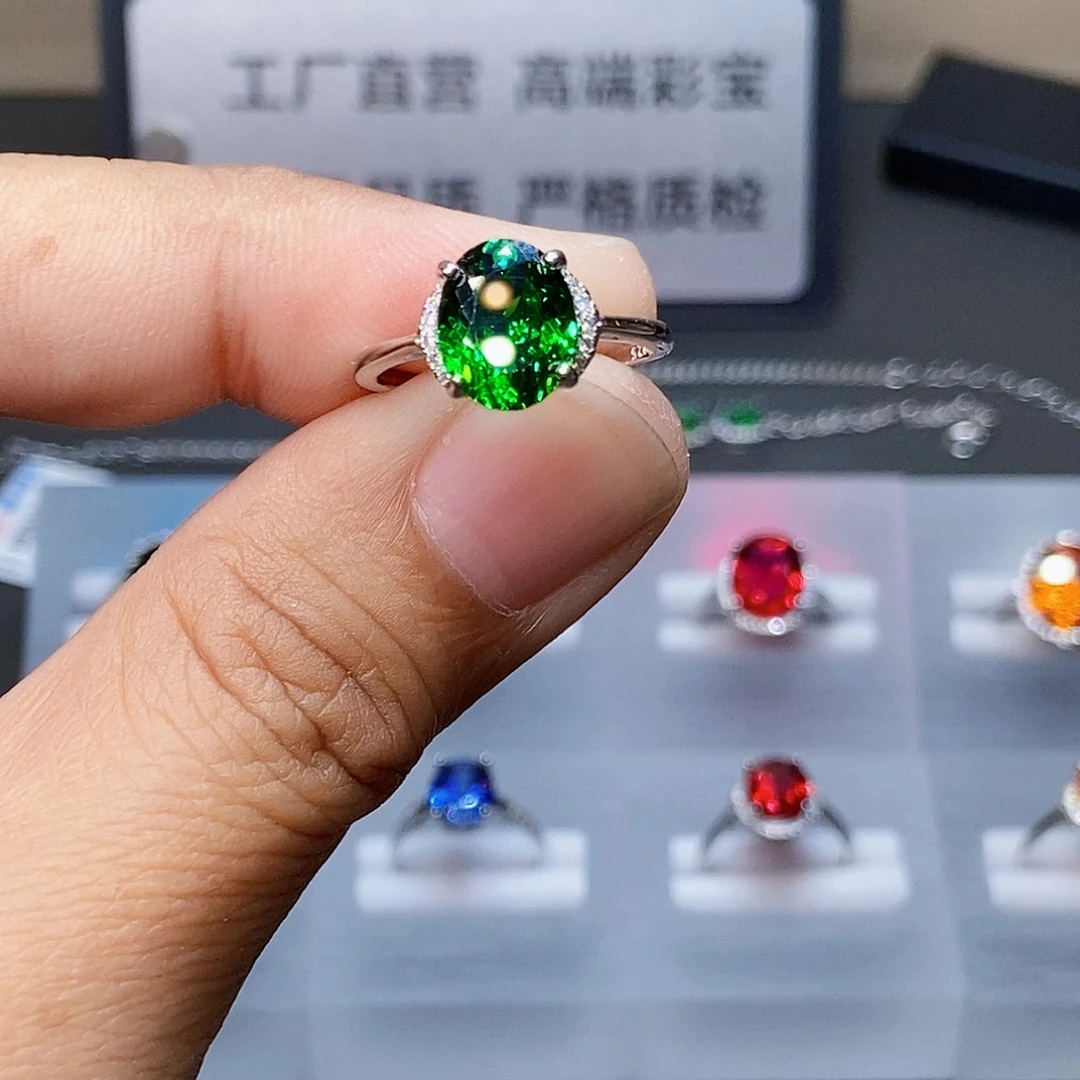 戒指银S925镶嵌碧玺