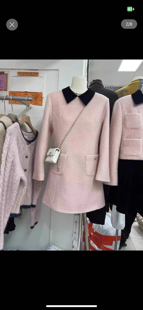 A29-纯色A字裙优雅气质V领冬季连衣裙小香风百搭休闲洋气