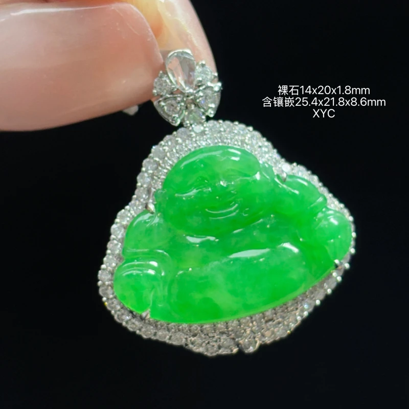 18K金镶嵌缅甸天然翡翠A货冰阳绿佛公吊坠XYC（下单咨询客服）