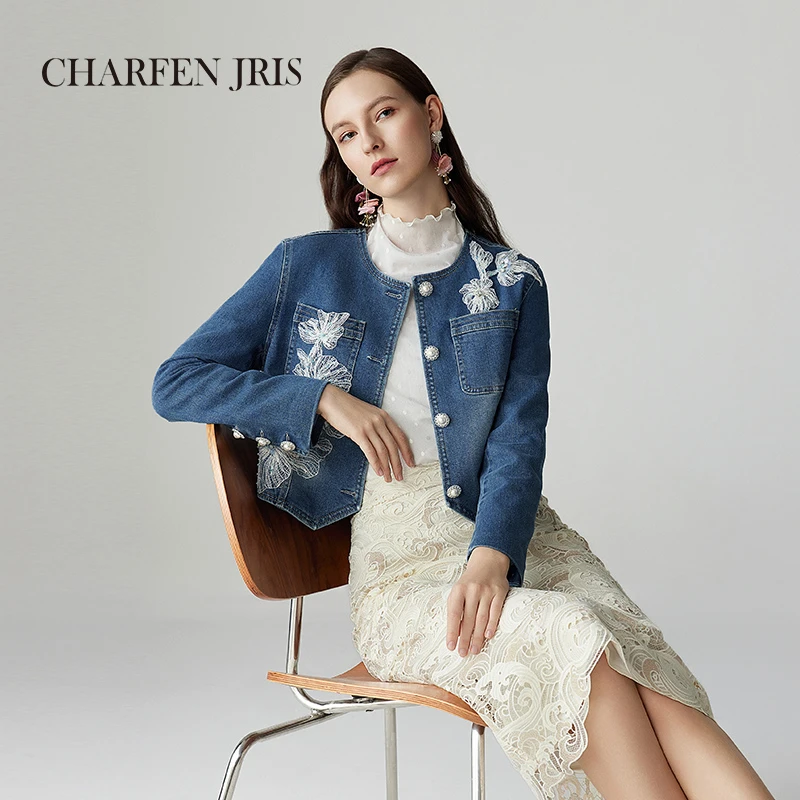 【芊芊专属】朝峰春季新款时尚复古钉珠牛仔外套女FJF1A658-6102N