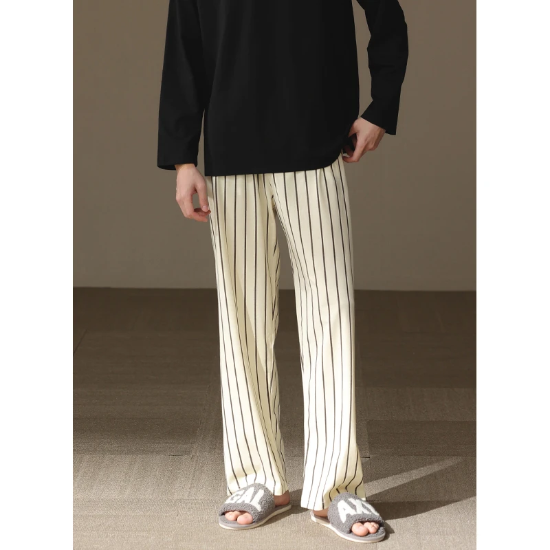 2025年新款睡裤男春秋季纯棉长裤松紧带休闲裤夏季宽松条纹家居裤