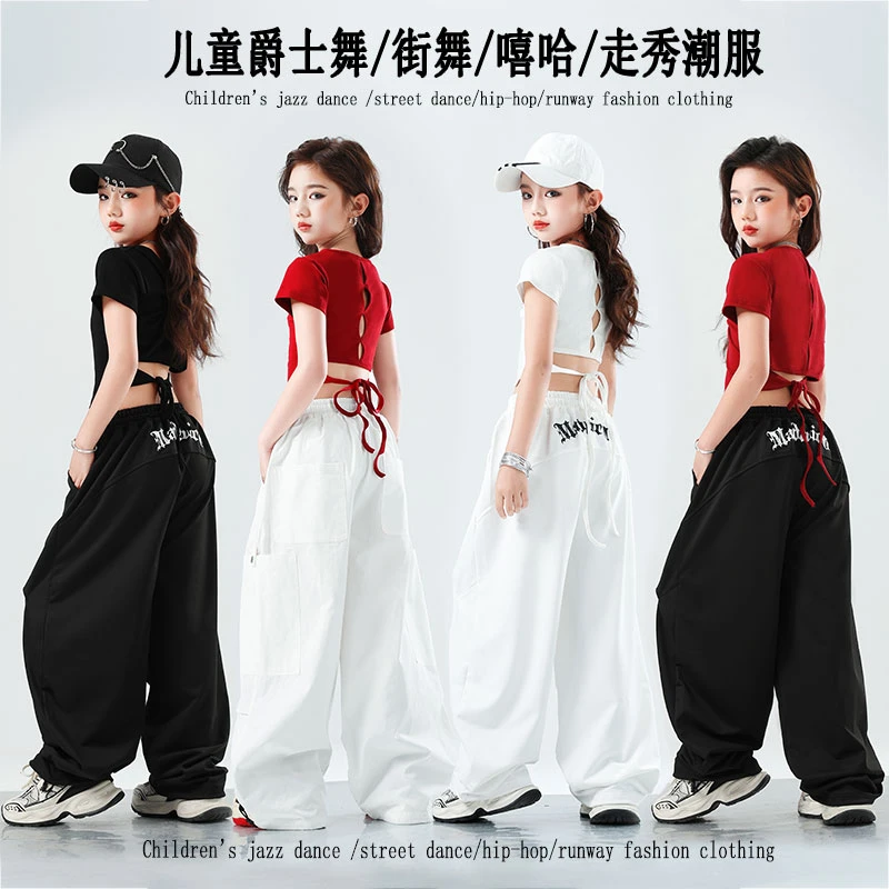 爵士舞服装女童韩版时髦露脐上衣jazz舞蹈服女团街舞走秀表演出服