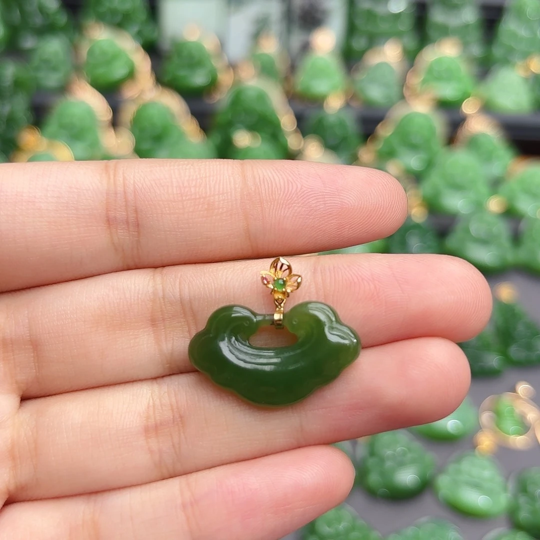 和田玉（碧玉）18K金镶嵌颈饰