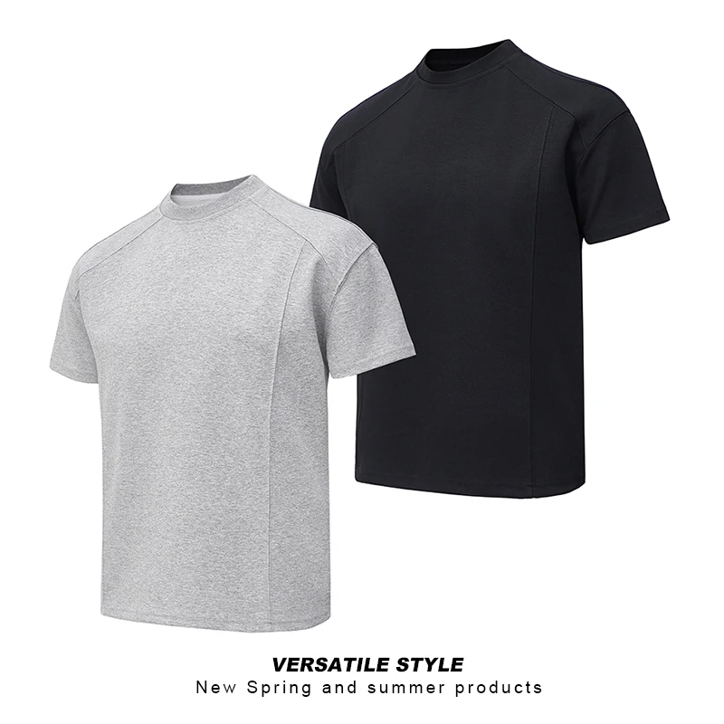 VEGOROM 美式氨纶太空棉T恤男硬汉解构线条垫肩boxy版型短袖上衣