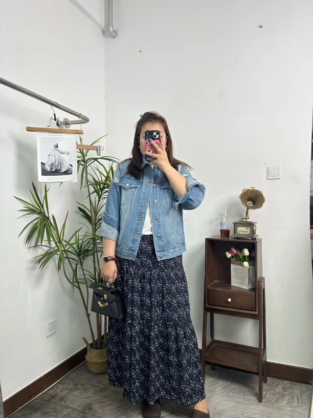 Ins风小清新复古文艺碎花褶皱半身伞裙松紧腰大码微胖百搭显瘦