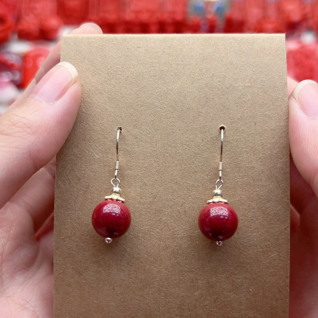 天然辰砂纯银耳钩 紫金砂卡十