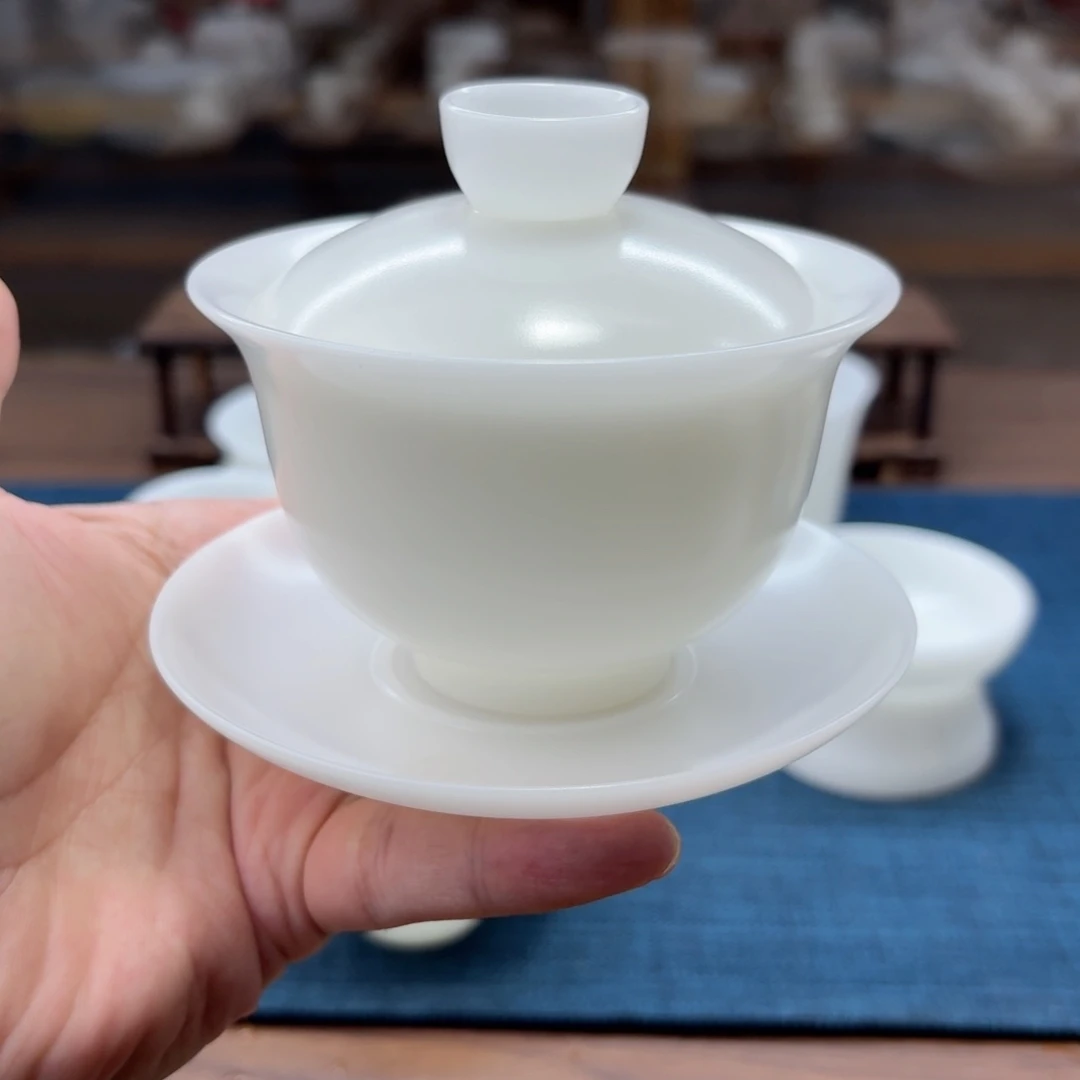 素烧璞玉冰种玉瓷茶具