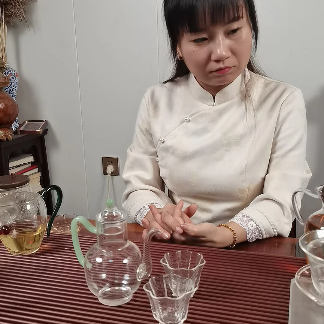 高硼硅玻璃手柄款鸿囍壶配两支小杯