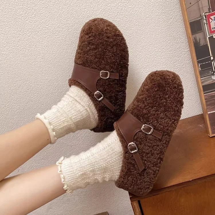 【反季新款福利】居家胶粘女通用平底皮带扣包头拖软底棉拖鞋厚底