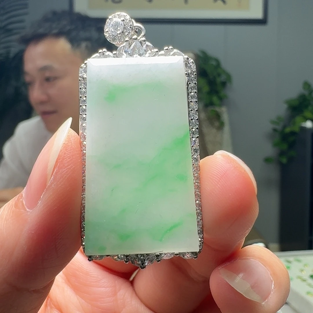 翡翠银S925镶嵌吊坠(不含链)天然