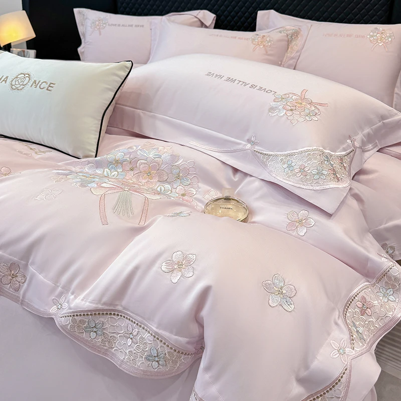 高端A类200支长绒棉四件套100%纯棉被套亲肤床单裸睡轻奢高级床品